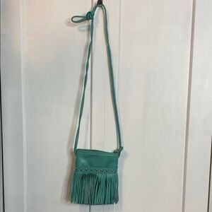 Teal turquoise leather Fringe Crossbody Bagmultiple compartments